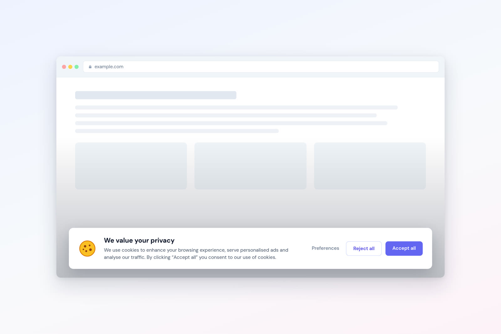 Cookie consent banner asking the visitor to accept, reject or manage cookies on a website