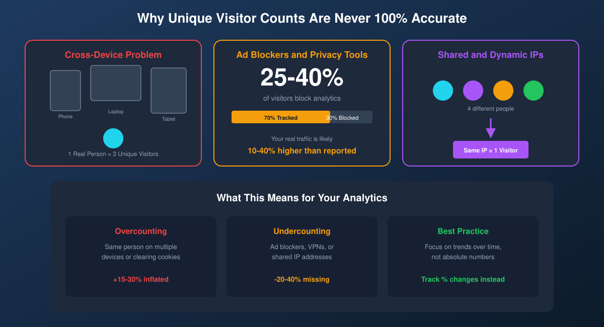 Three main problems with unique visitor accuracy