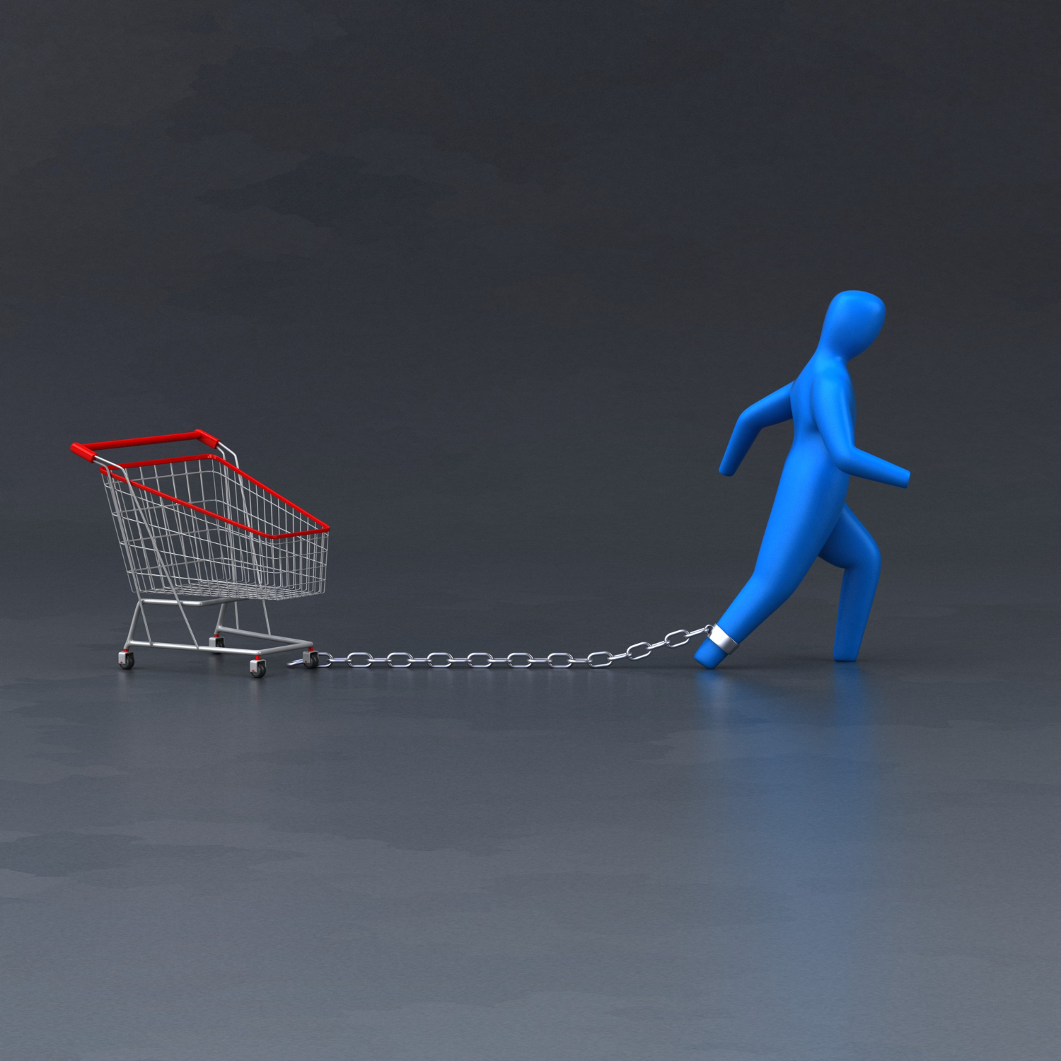 3D illustration of abandoned shopping cart with chain link