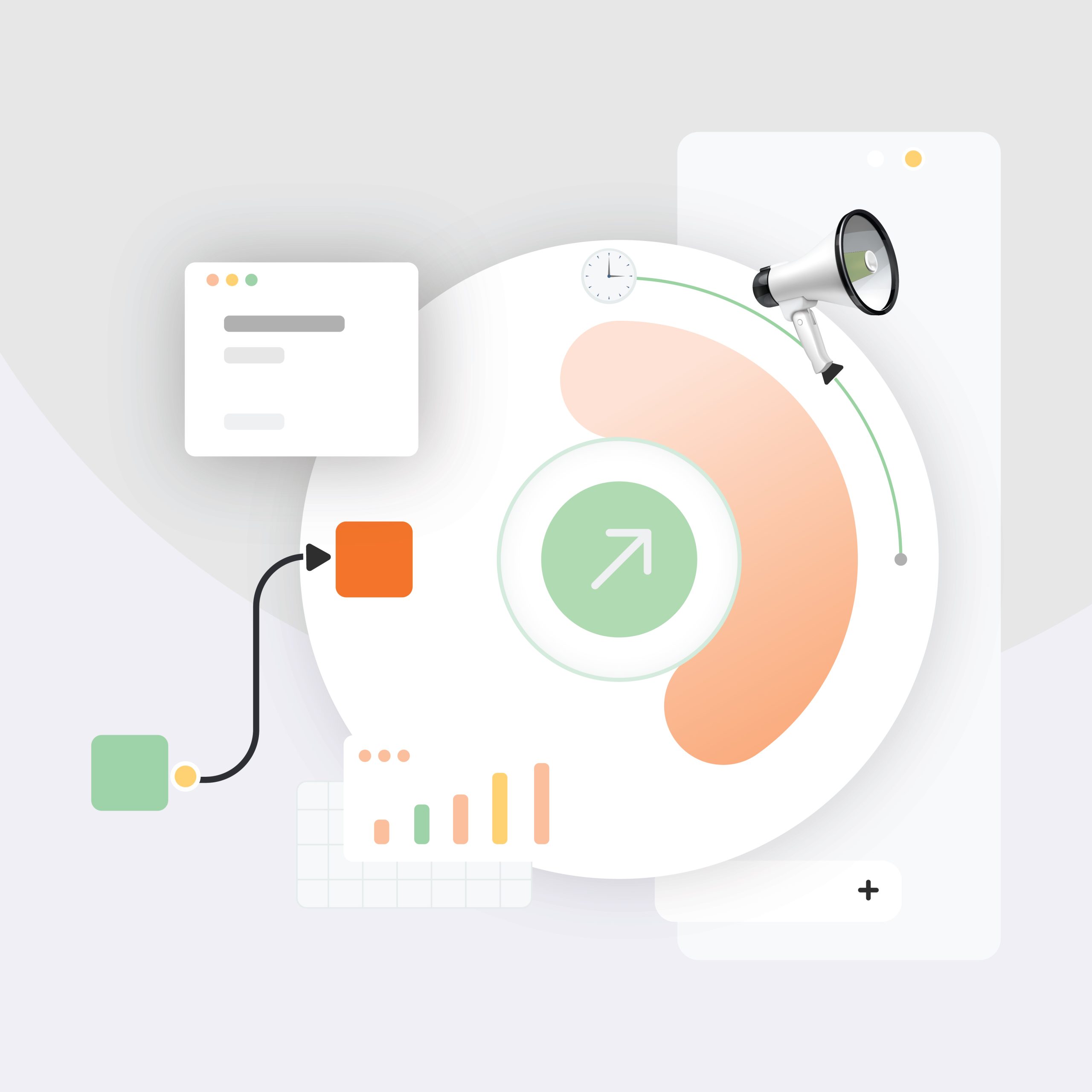 Marketing analytics illustration showing campaign growth tracking